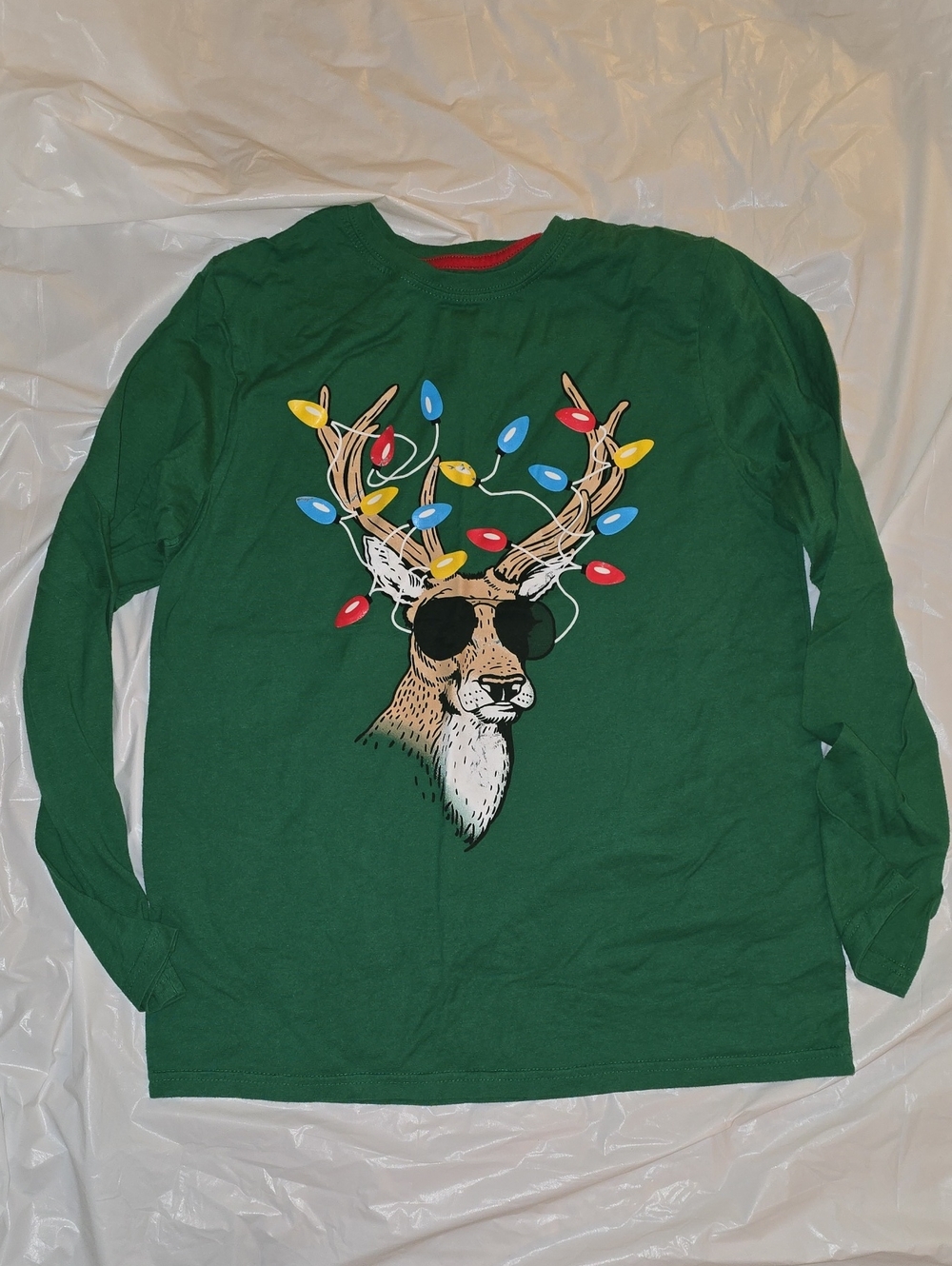 Holiday Time Kids Green Long Sleeve Tee with Festive Deer Graphic